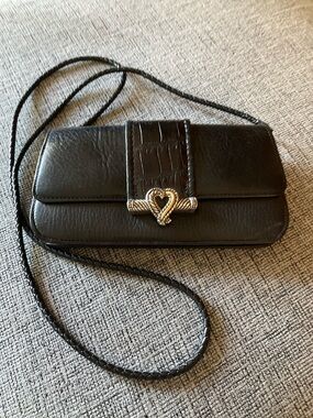 Brighton Black Leather Crossbody with Heart Detail